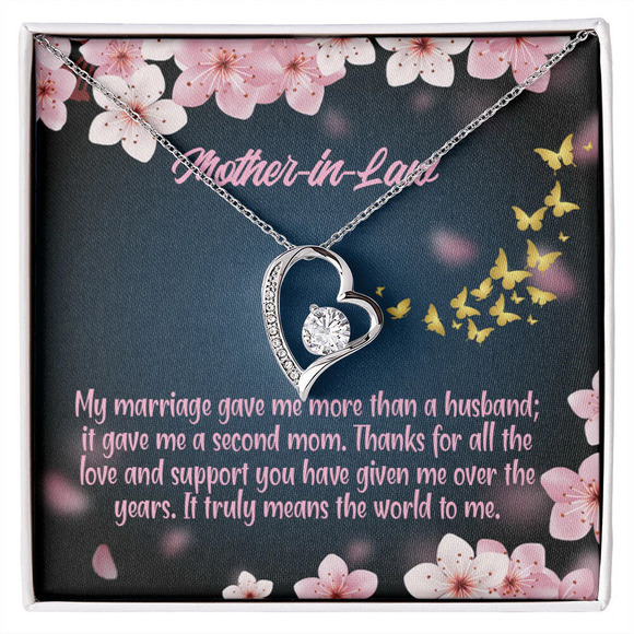 Jewelry - Mother-In-Law Second Mom Forever Love CZ Heart Necklace White Gold Standard Box